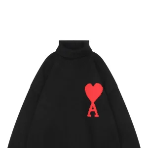 Ami Heart Intarsia Turtleneck Sweater Black