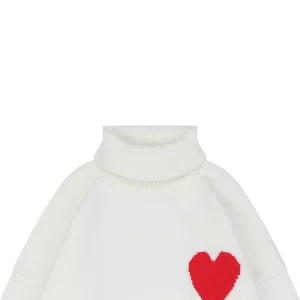 Ami Heart Intarsia Turtleneck Sweater White