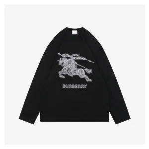 BBry Equestrian Knight Fine-Line Embroidery Shirt Black Front View