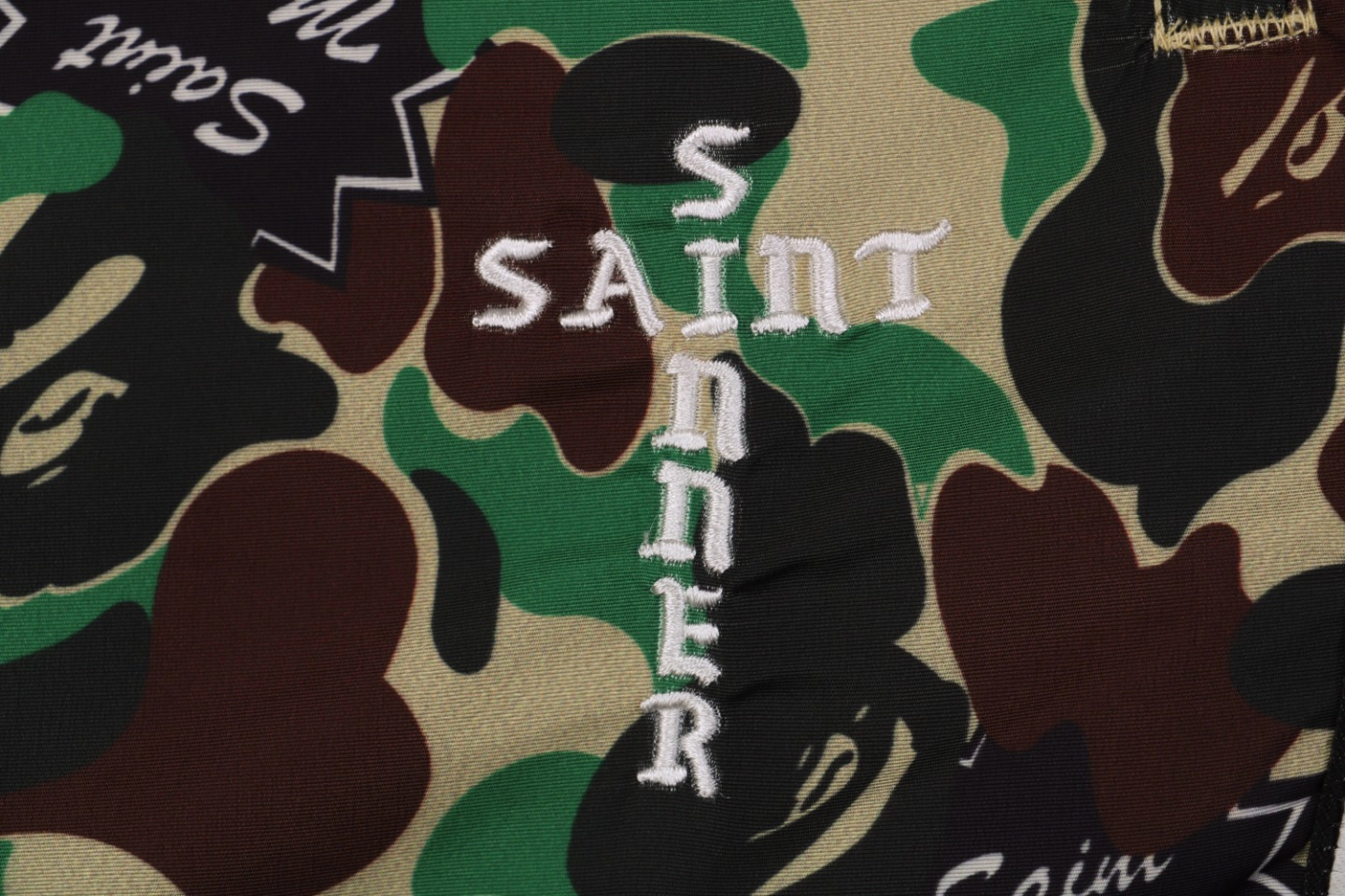 Bape × Saint Michael Collaborative Logo Tape Camo Track Pants Brand