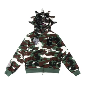 Glo Gang Camo Face Mask Spiked Zip-Up Hoodie Front view