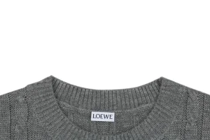L Cable-Knit Wool Blend Leather Patch Sweater Collar