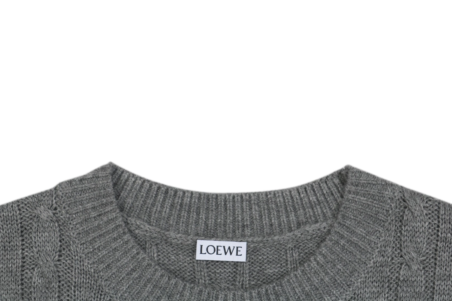 L Cable-Knit Wool Blend Leather Patch Sweater Collar