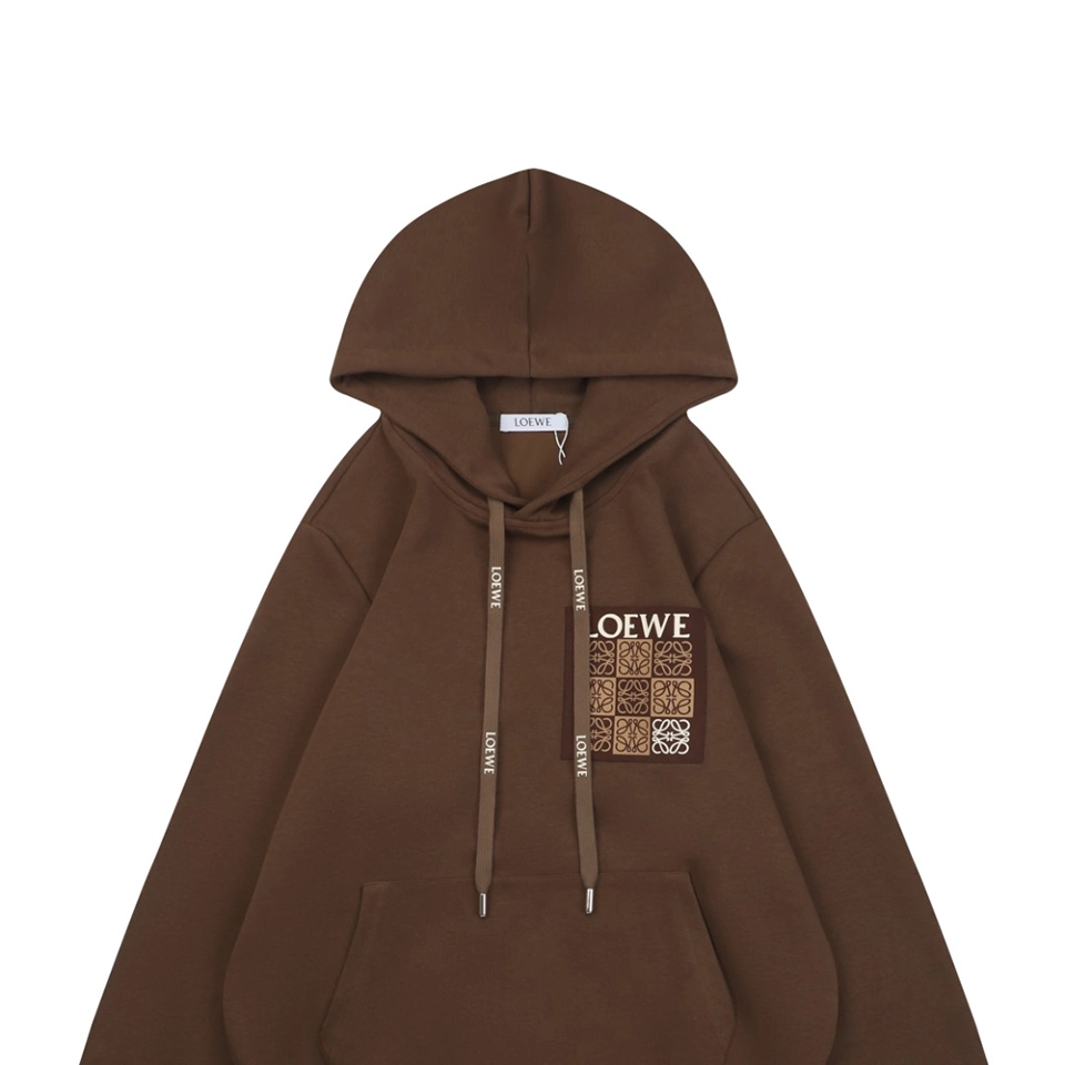 Loewe Anagram Grid Rubber Print Hoodie Brown