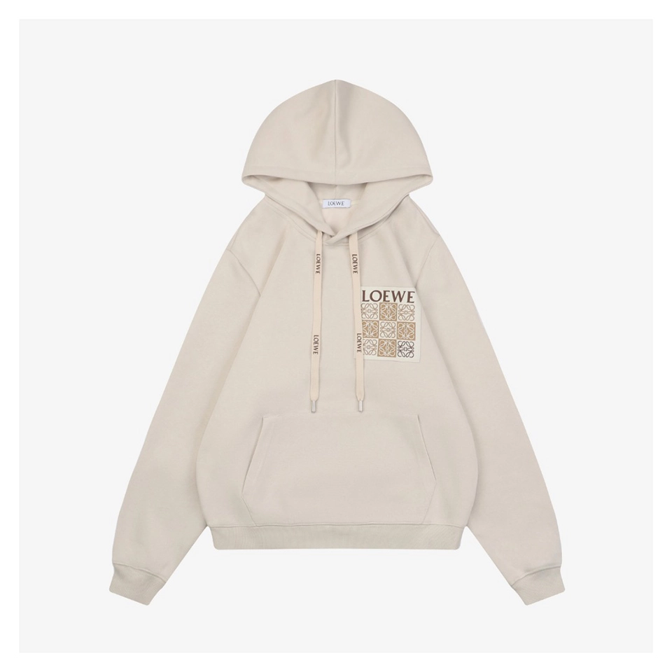 Loewe Anagram Grid Rubber Print Hoodie White Front view