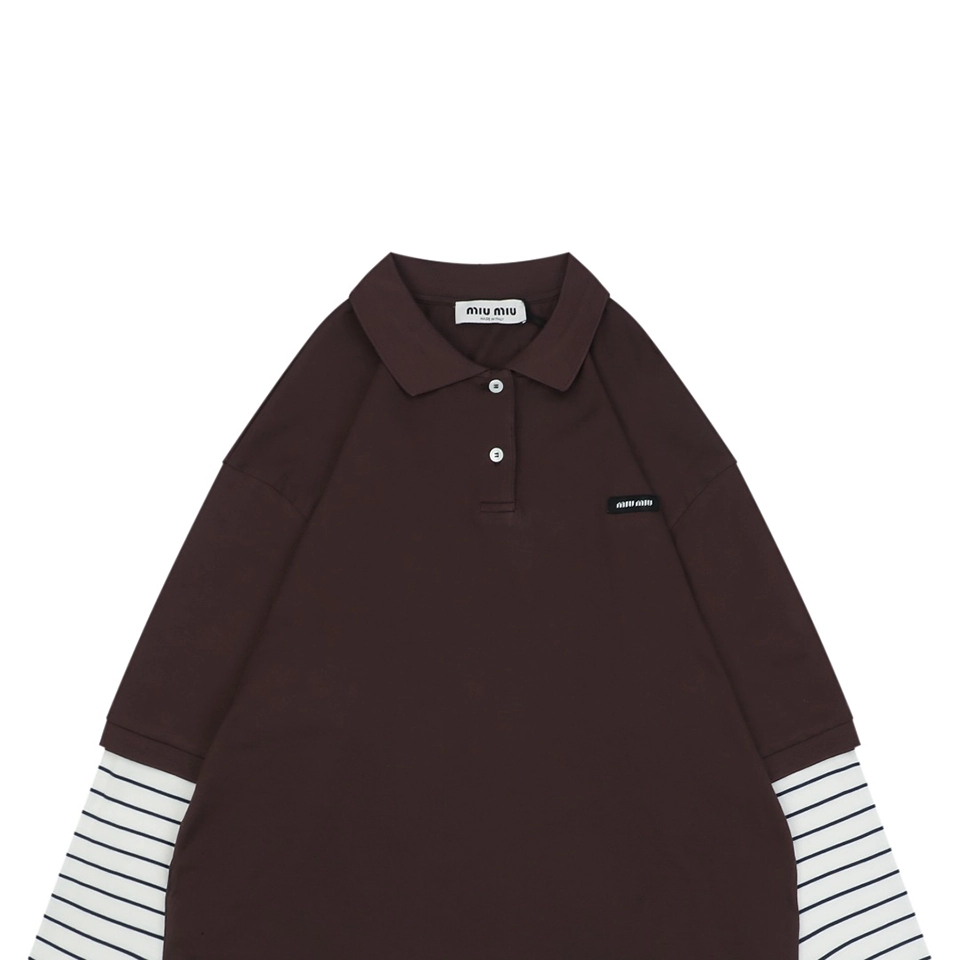MM Brown Striped Long-Sleeve Polo Shirt