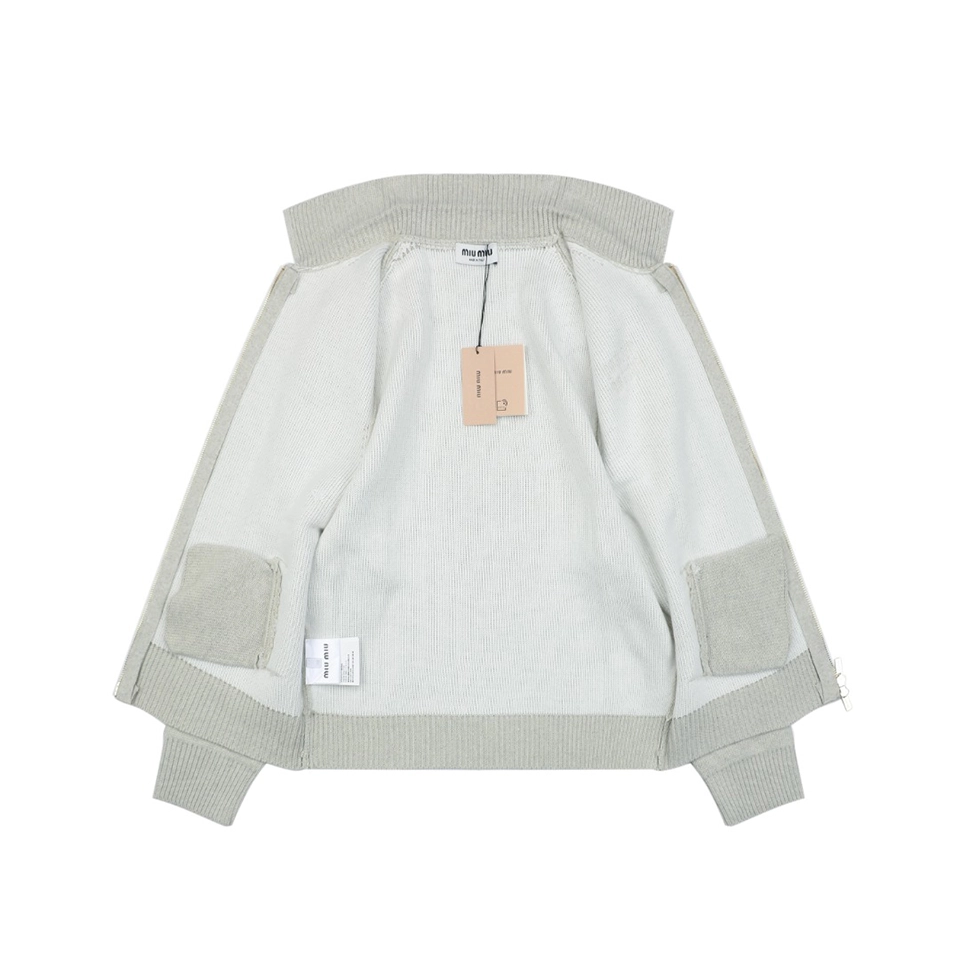 MM Heather Grey Wool-Blend Knit Zip Jacket Lining