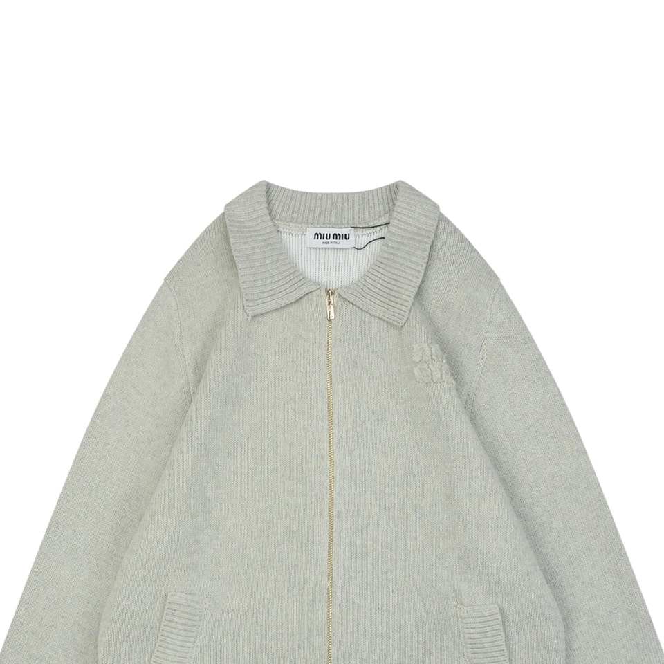 MM Heather Grey Wool-Blend Knit Zip Jacket