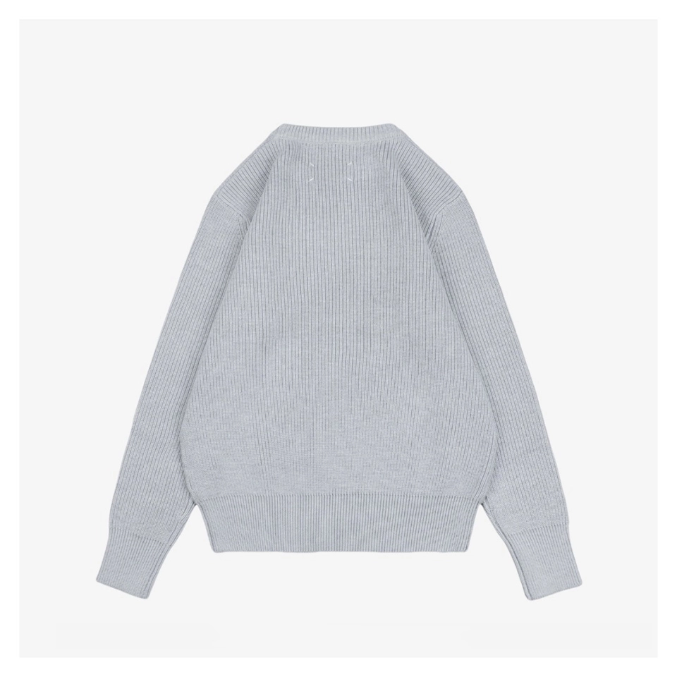 Maison Margiela Four-Stitches Solid Knit Crewneck Sweater Grey Back view