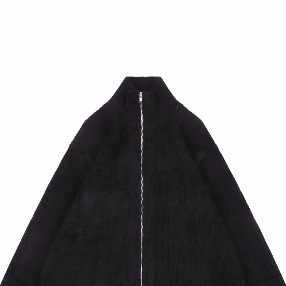 Maison Margiela N°54 Heavyweight Ribbed Zip-Up Cardigan with Signature Four-Stitches Black