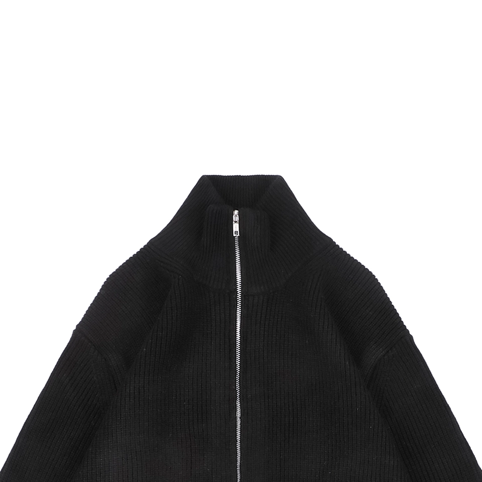 Maison Margiela N°54 Heavyweight Ribbed Zip-Up Cardigan with Signature Four-Stitches Black