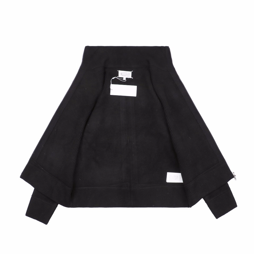 Maison Margiela N°54 Heavyweight Ribbed Zip-Up Cardigan with Signature Four-Stitches Black Lining