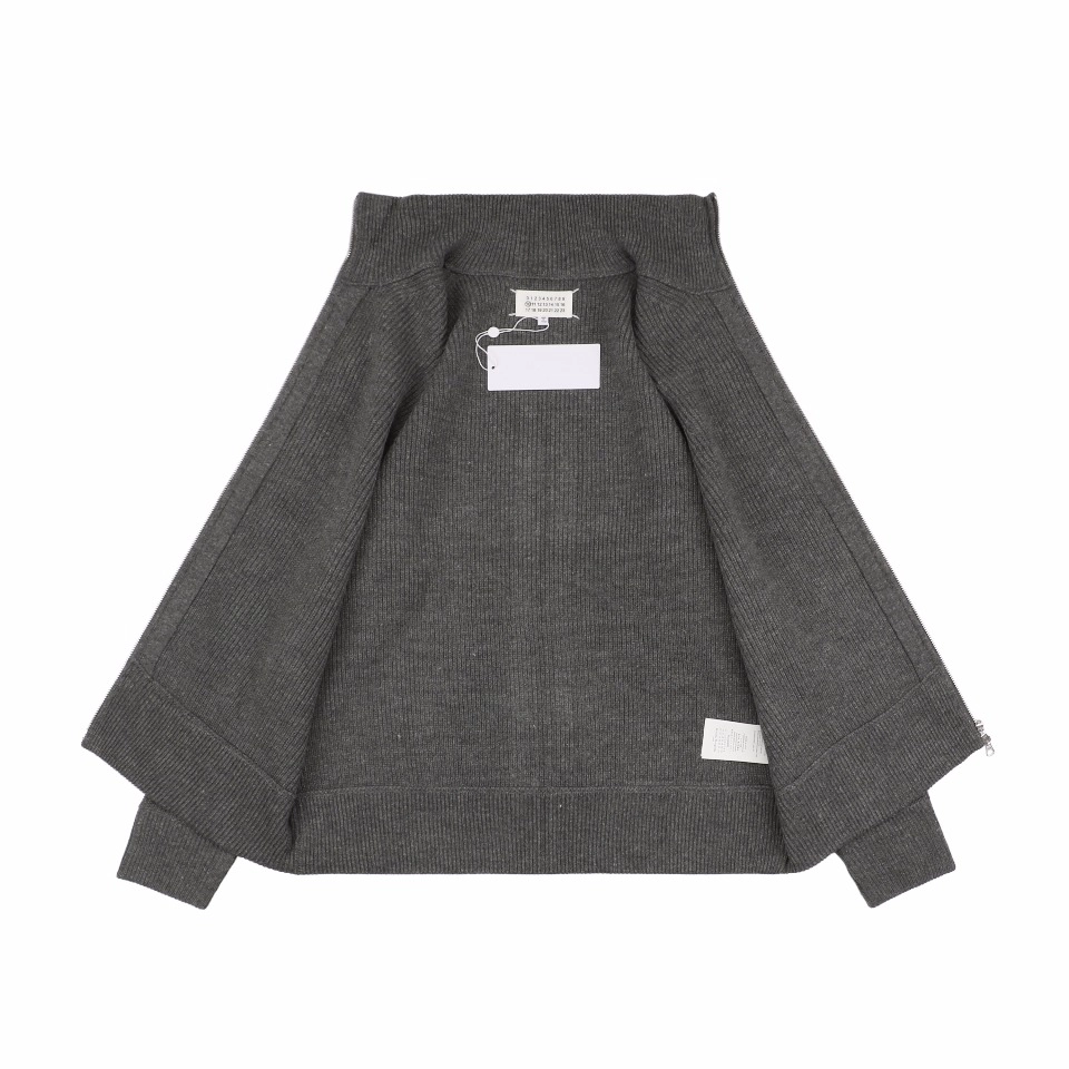 Maison Margiela N°54 Heavyweight Ribbed Zip-Up Cardigan with Signature Four-Stitches Grey Lining