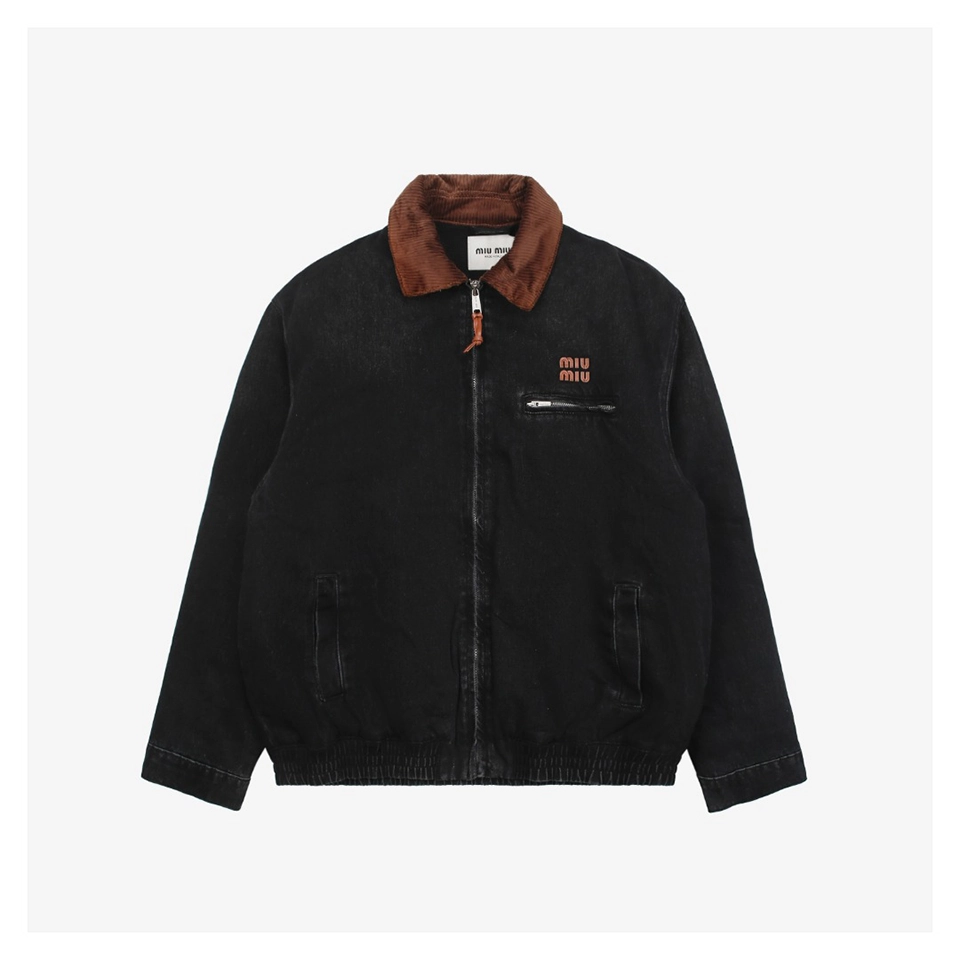 Miu Miu Denim Padded Jacket with Corduroy Collar