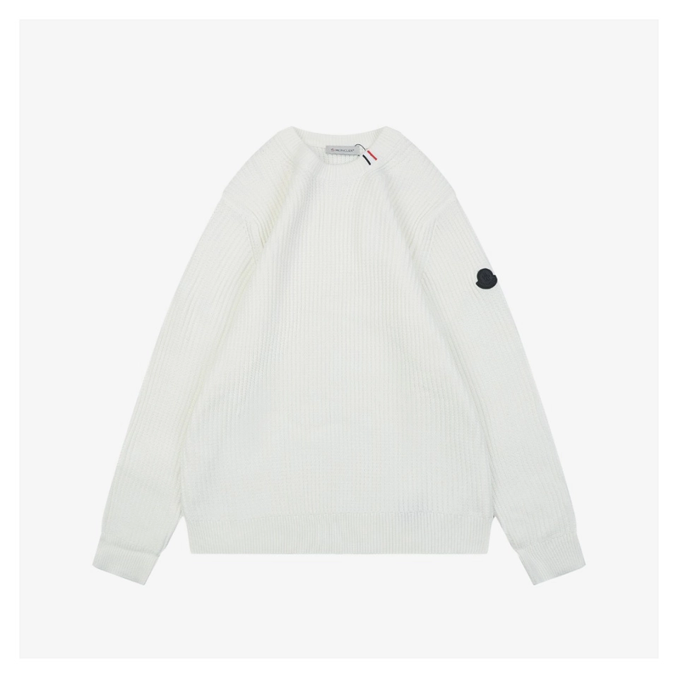 Moncler Arm Patch Crewneck Wool Sweater White Front view