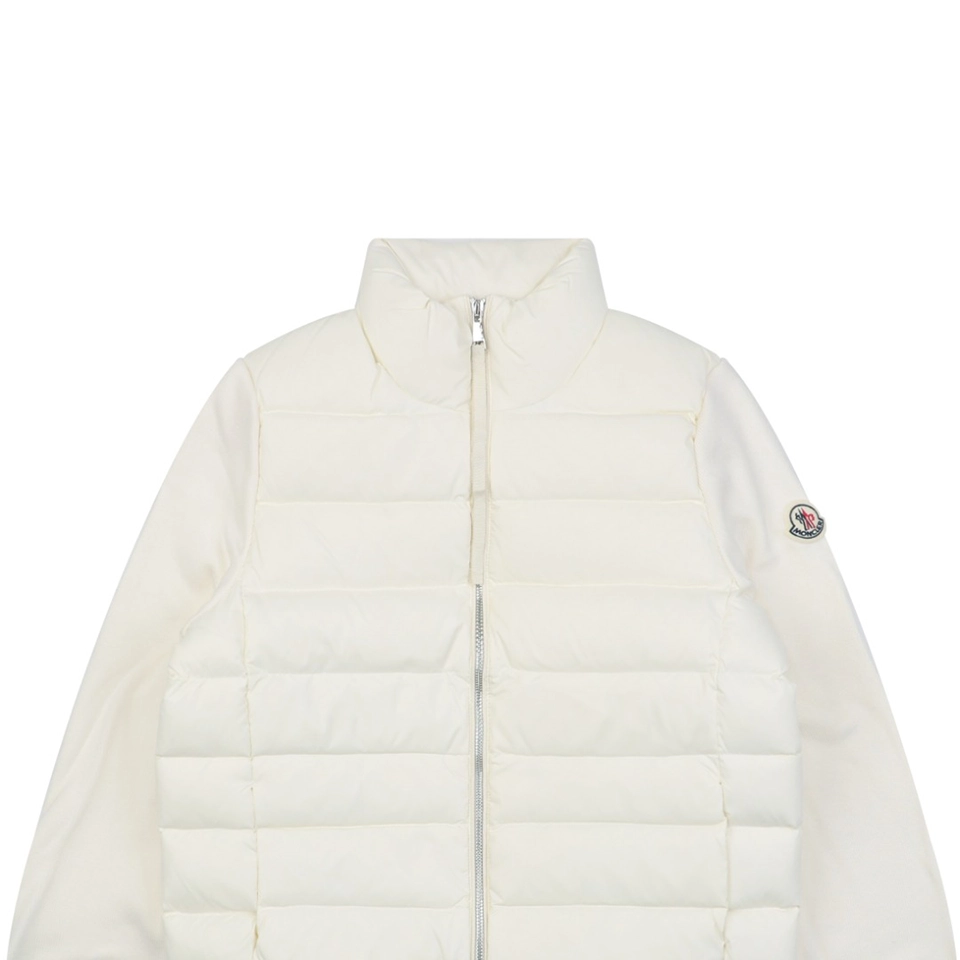 Moncler Hybrid Knit-Sleeve Lightweight Puffer Jacket White