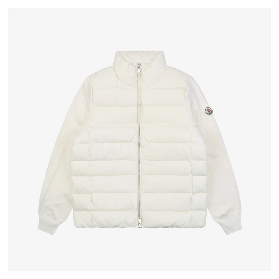 Moncler Hybrid Knit-Sleeve Lightweight Puffer Jacket White Front view