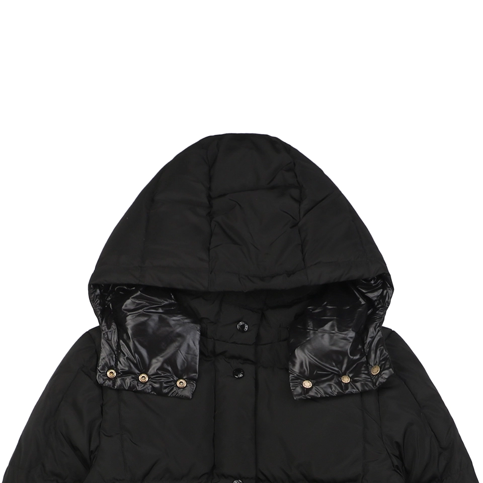 Mxxcler Litte Long Hooded Down Coat – Square Quilted Design #MS-992 Black