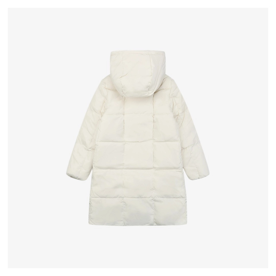 Mxxcler Litte Long Hooded Down Coat – Square Quilted Design #MS-992 White Back view