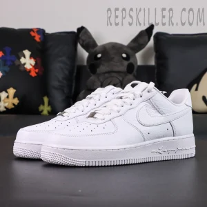 Side angle of NOCTA x Air Force 1 “Certified Lover Boy” showing clean leather upper and signature sole text “Love You Forever.”