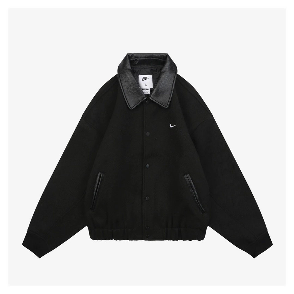 Nike Wool Blend Leather-Collar Jacket Front view