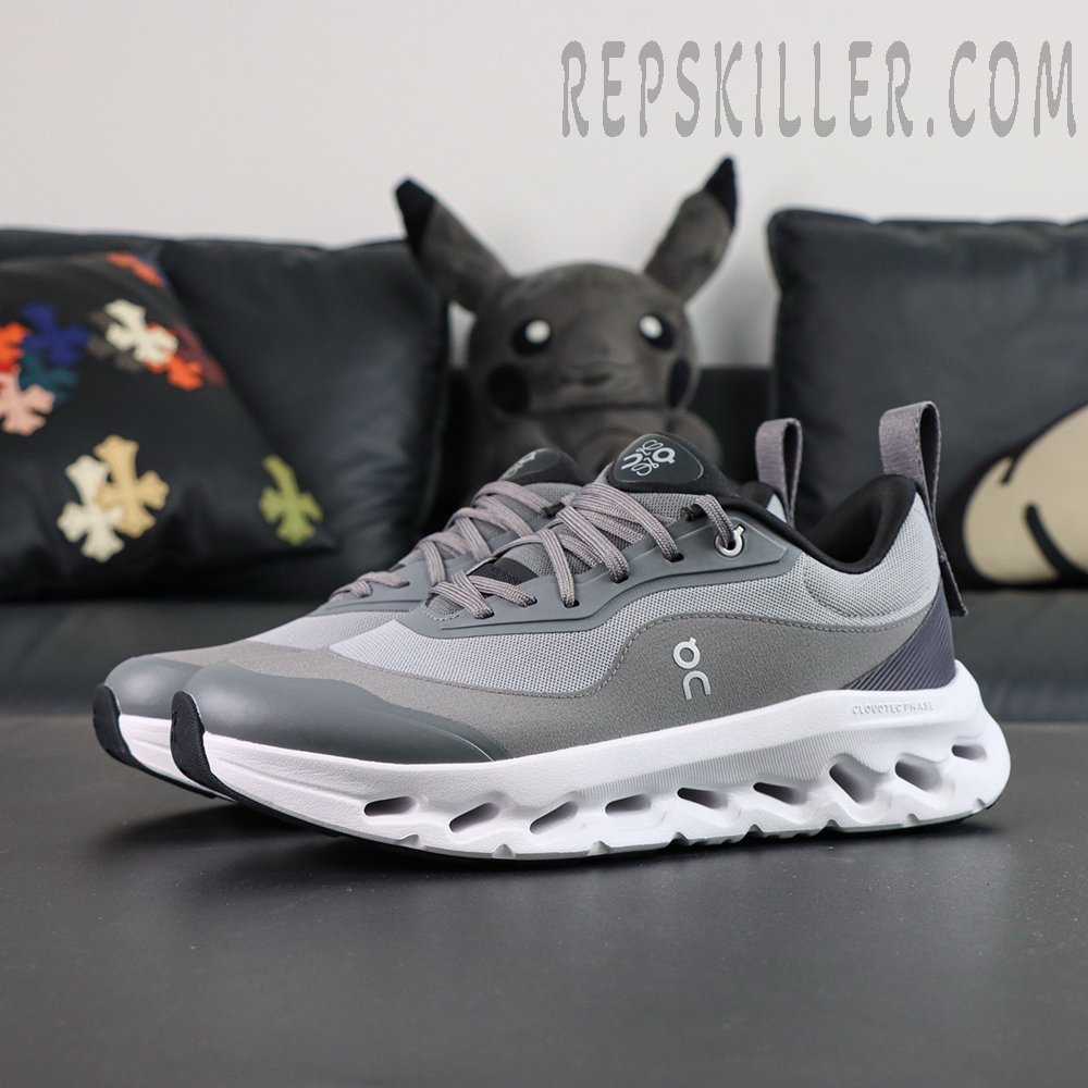 ON x LOEWE Cloudtilt 2 Grey lifestyle running shoes front-side angle