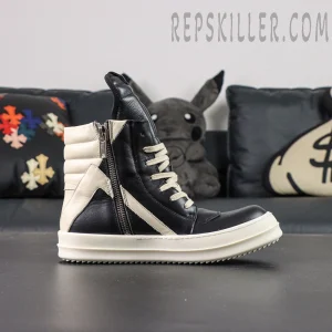 Side view of Porterville Geobasket ‘Black Milk’ featuring zipper closure and contrasting cream panels.