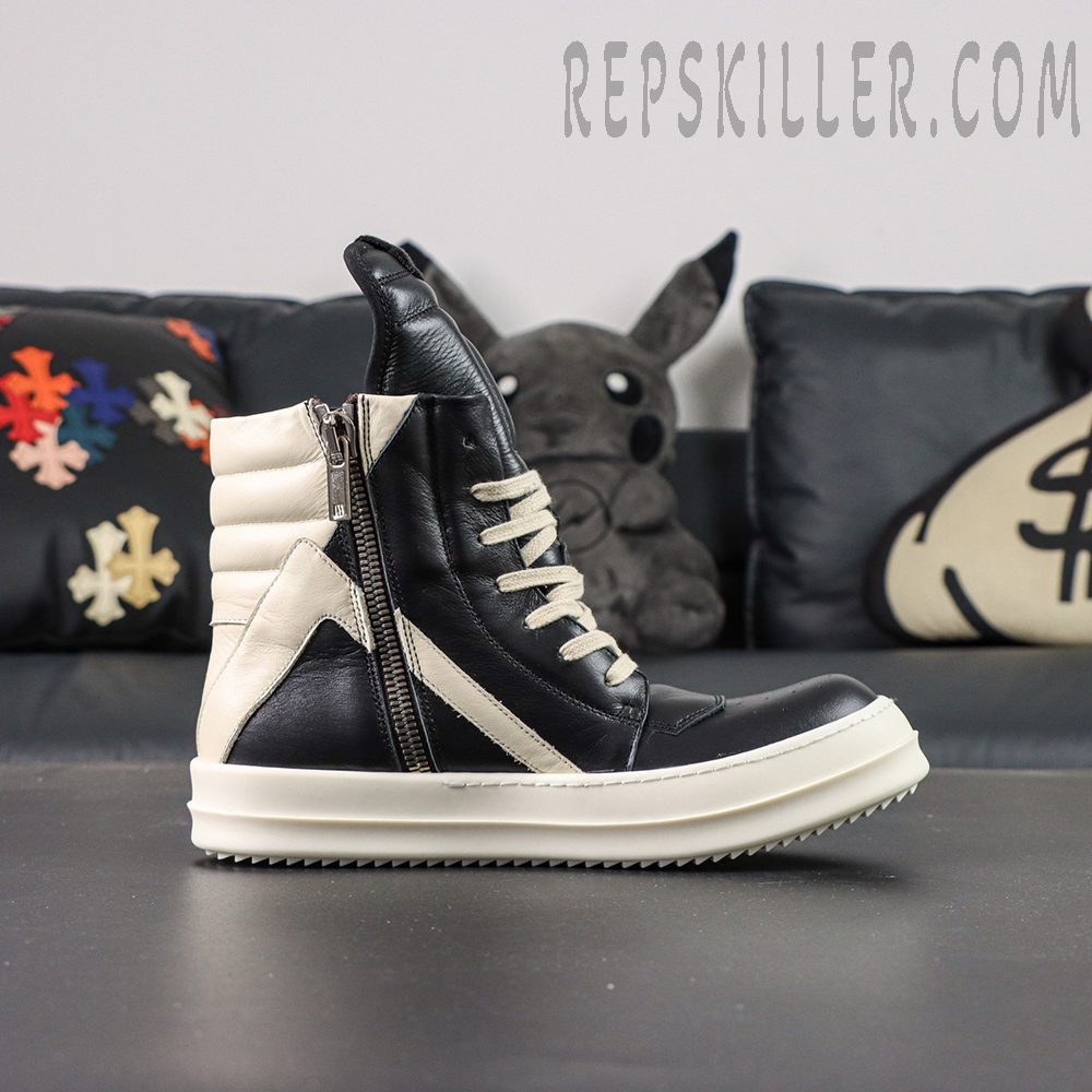 Side view of Porterville Geobasket ‘Black Milk’ featuring zipper closure and contrasting cream panels.
