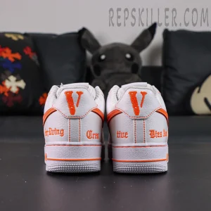 Back view of Vlone x NikeLab Air Force 1 ‘White’ with Every Living Creative Dies Alone embroidery