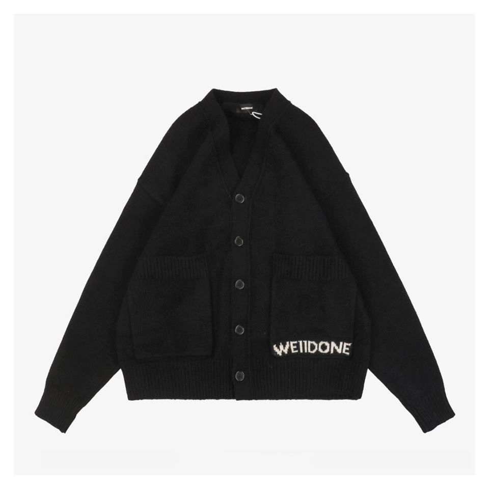 We11done Pocket Hem “W” Cardigan Black Front view