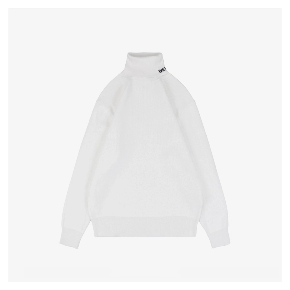 We11done Small WE Logo High-Neck Knit Sweater White Front view