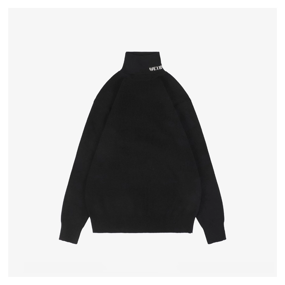 We11done Small WE Logo High-Neck Knit Sweater Black Front view