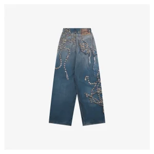 Acne Studios Crystal Bow Trompe-l’Œil Straight-Leg Denim Pants Back view