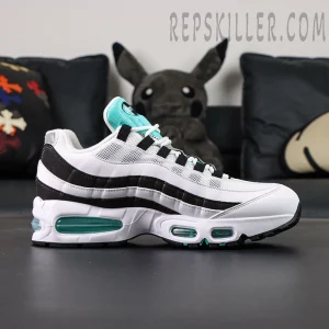 Side profile of Nike Air Max 95 OG Black Border featuring white mesh upper and black gradient panels