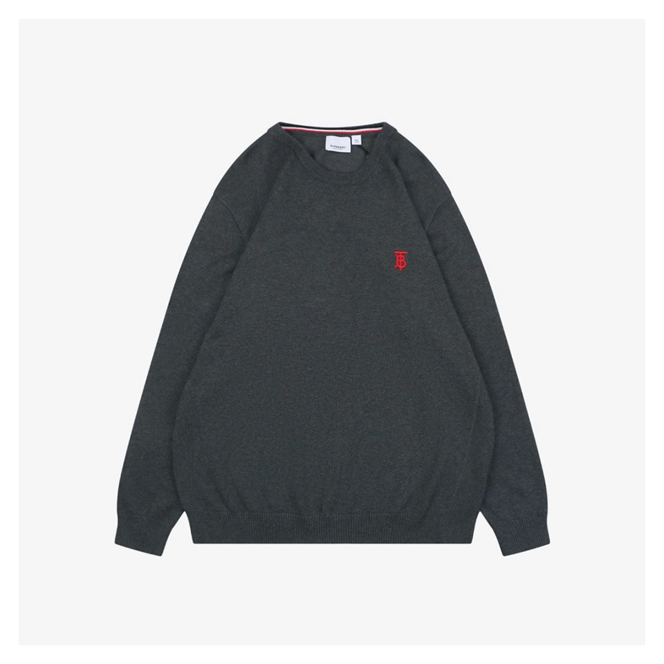 BBry BT Logo Embroidered Crewneck Sweater Grey Front view