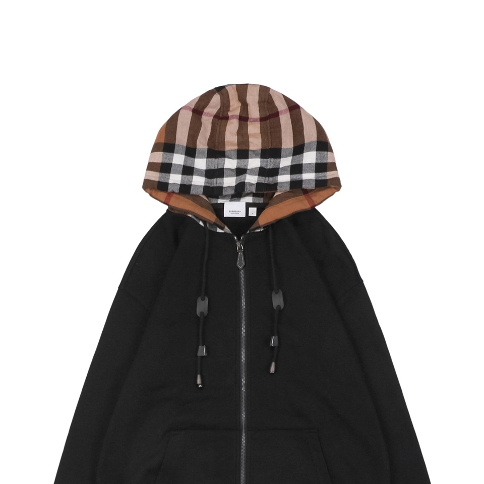 BBry Check Hooded Zip-Up Jacket Black