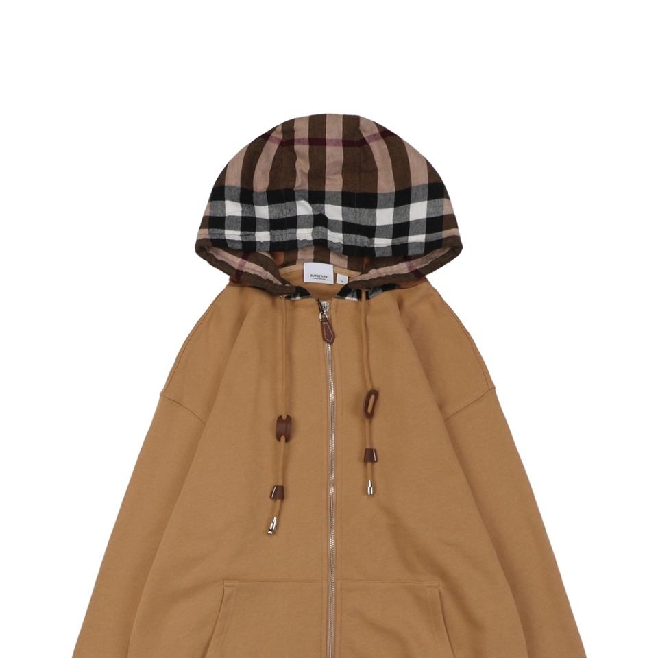 BBry Check Hooded Zip-Up Jacket Brown