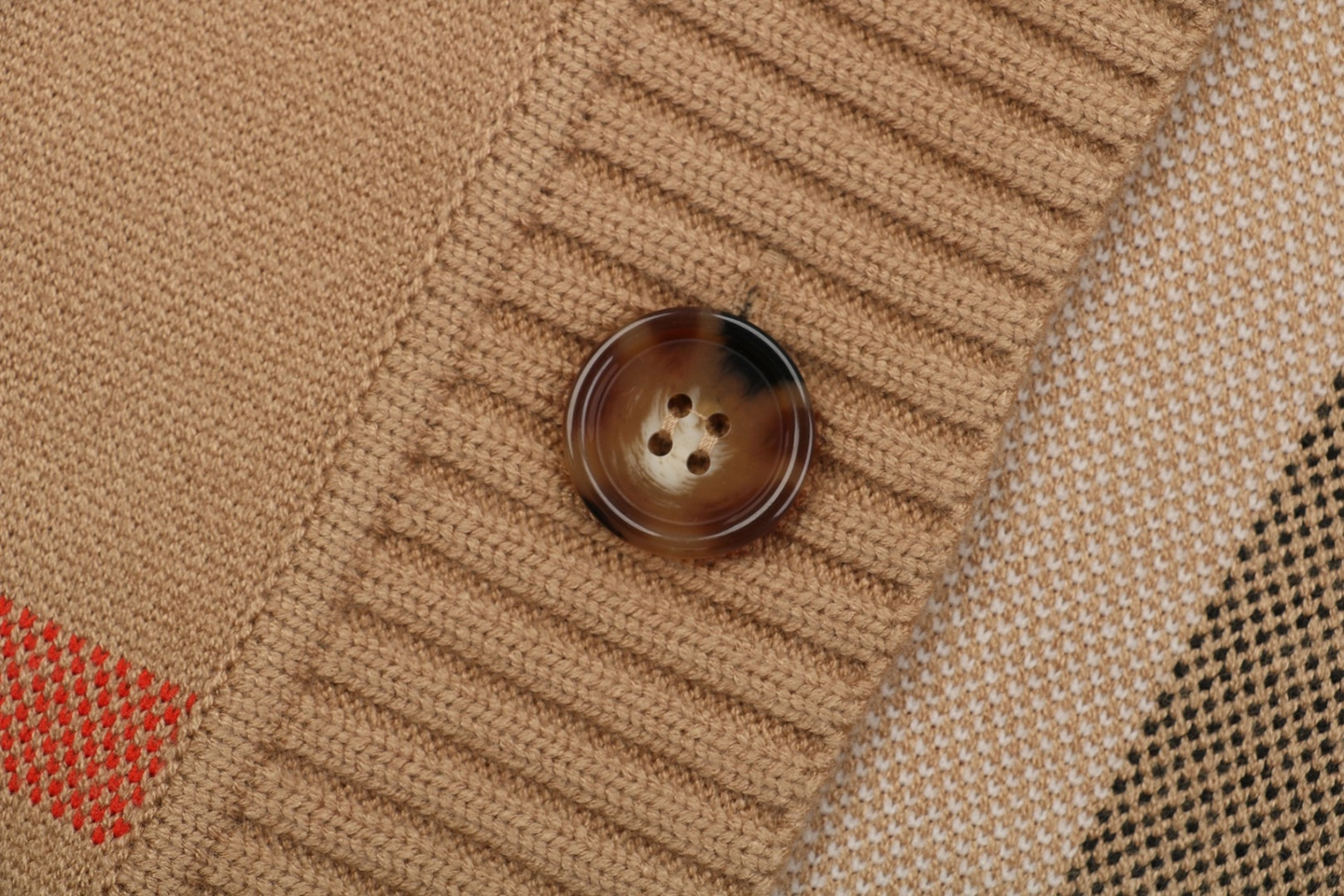 BBry Oversized Check Wool Cardigan - Light Brown Button