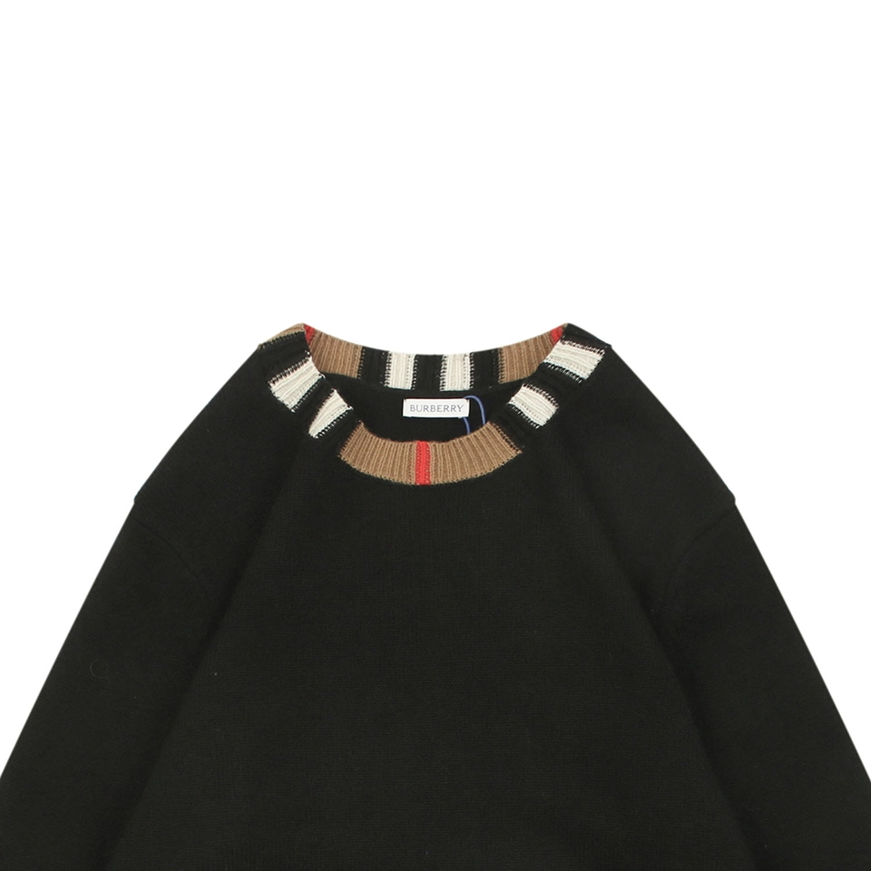 Burberry Check Ribbed Crewneck Sweater Black
