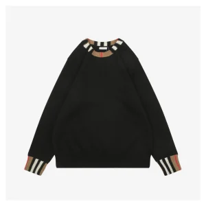 Burberry Check Ribbed Crewneck Sweater Black Front view