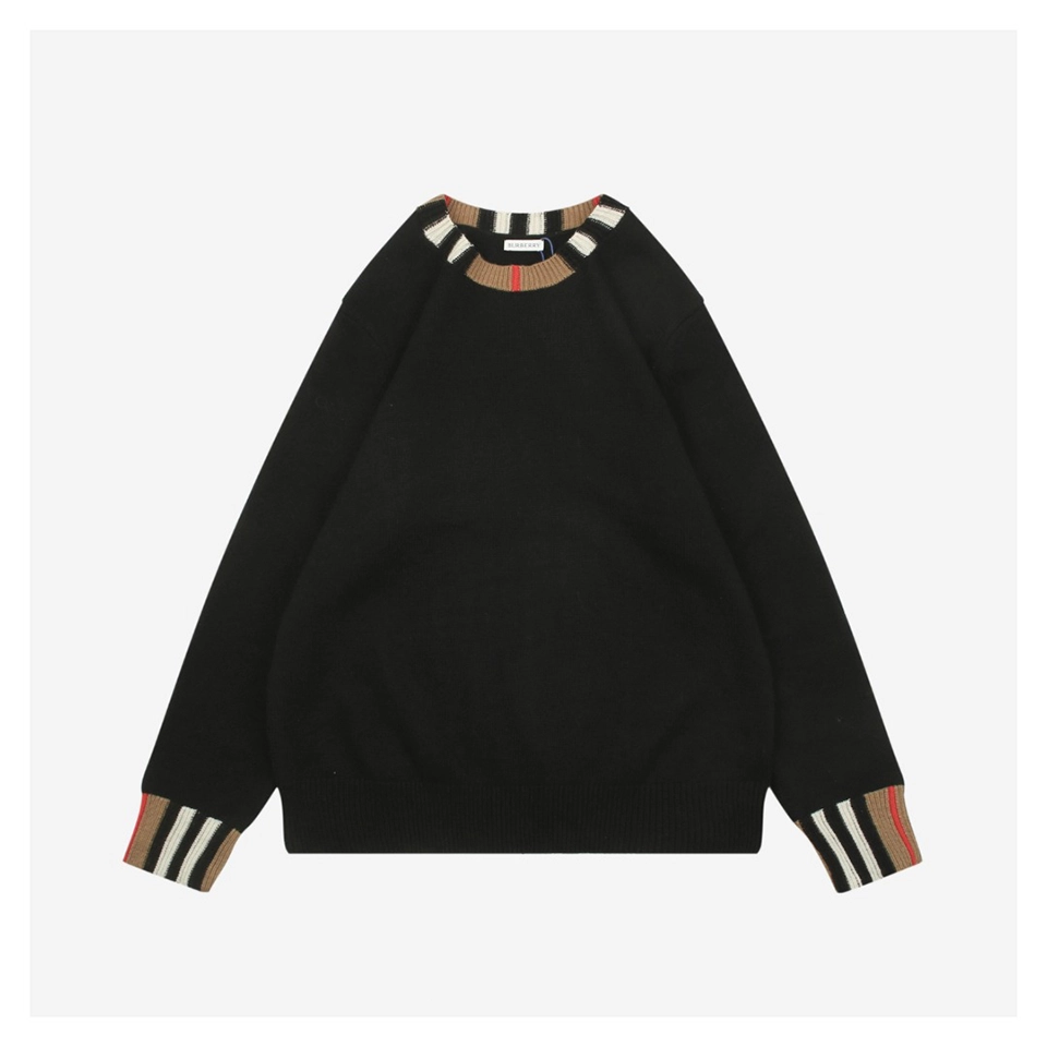 Burberry Check Ribbed Crewneck Sweater Black Front view