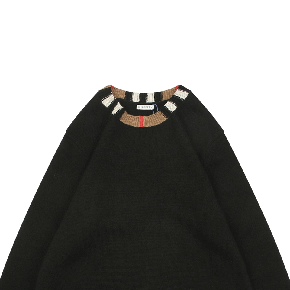 Burberry Check Ribbed Crewneck Sweater Black