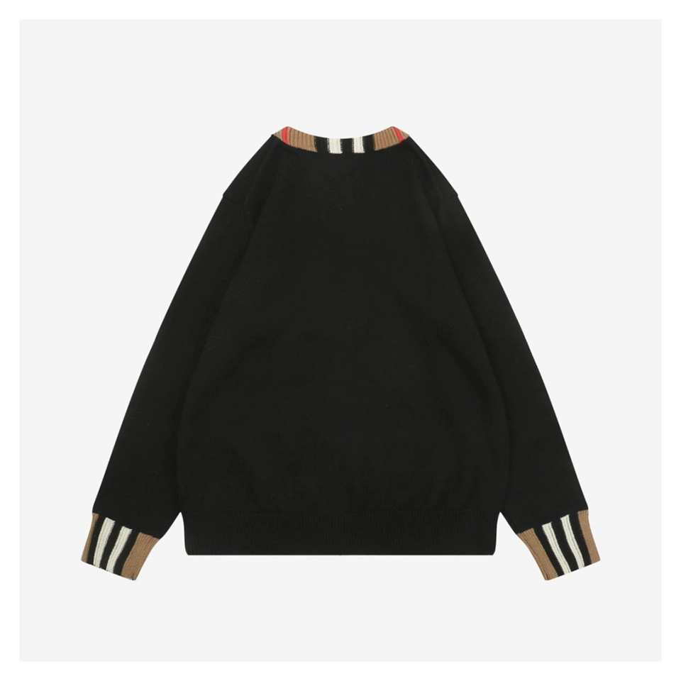 Burberry Check Ribbed Crewneck Sweater Black Back view