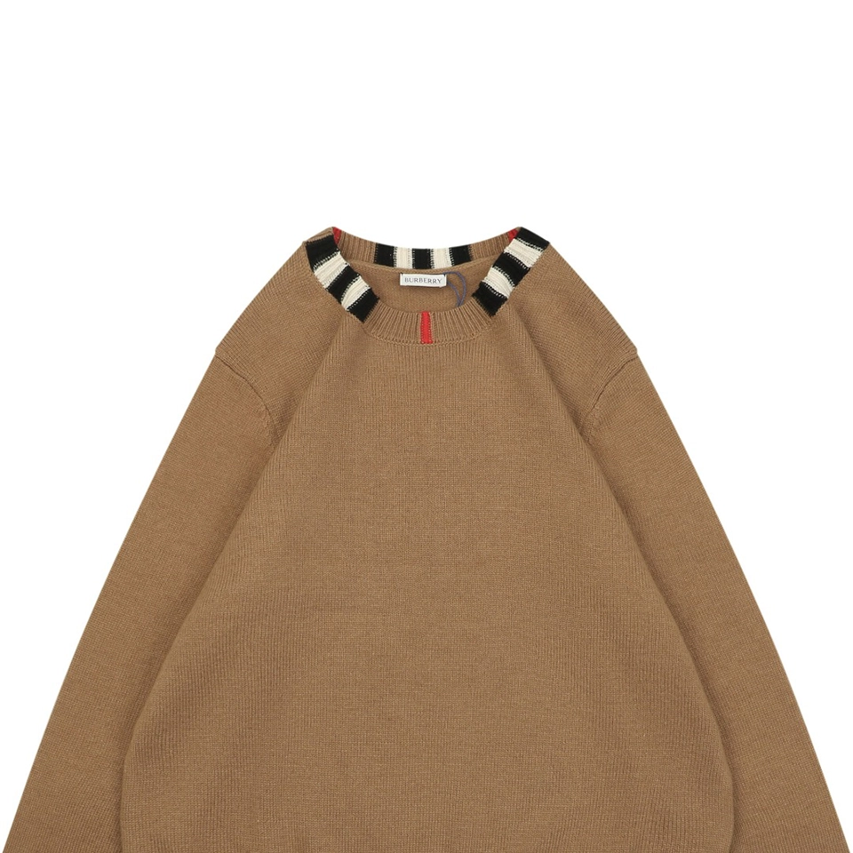 Burberry Check Ribbed Crewneck Sweater Brown