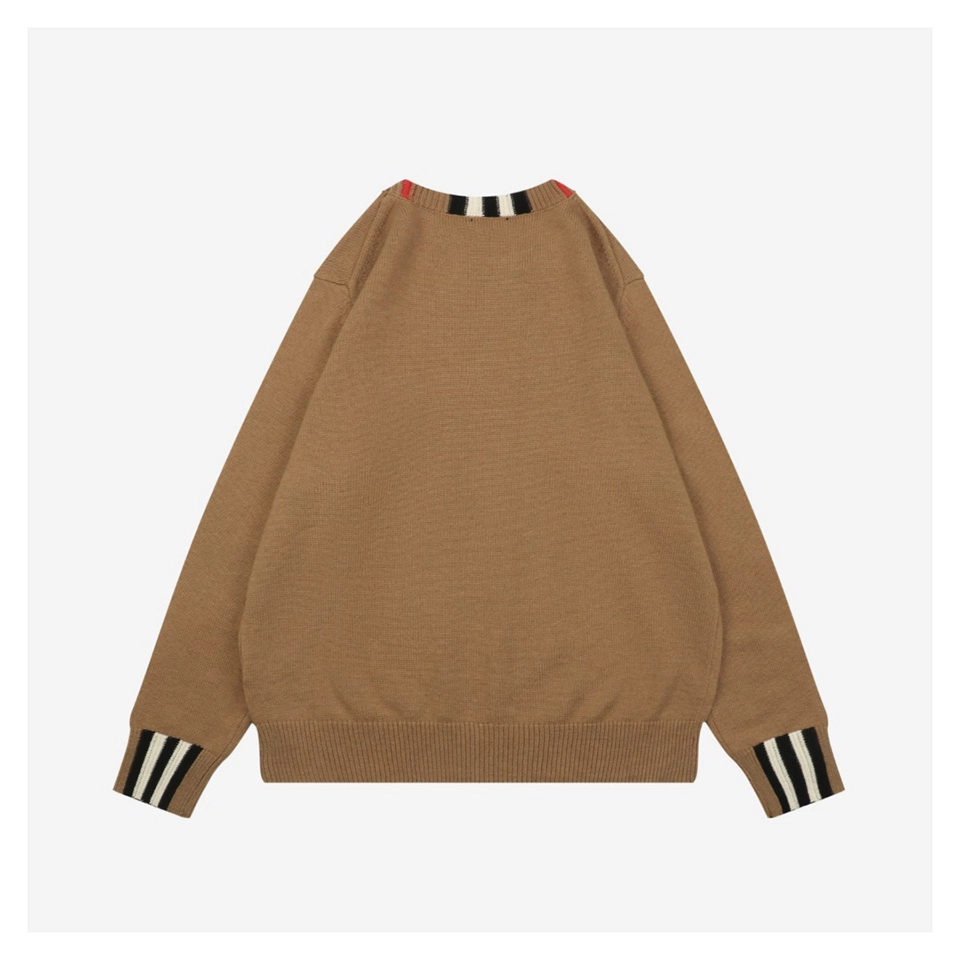 Burberry Check Ribbed Crewneck Sweater Brown Back view