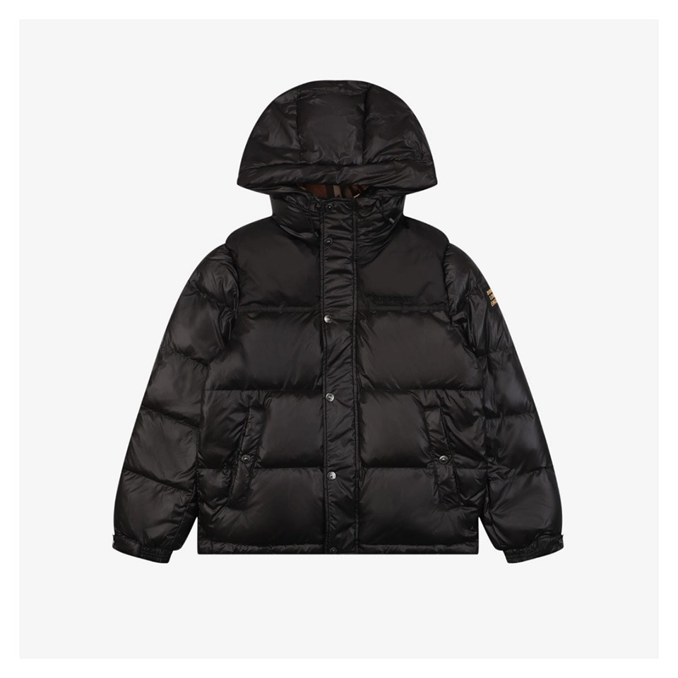 Burberry Matte Hooded Down with Arm Patch Jacket #2505 Black Front view
