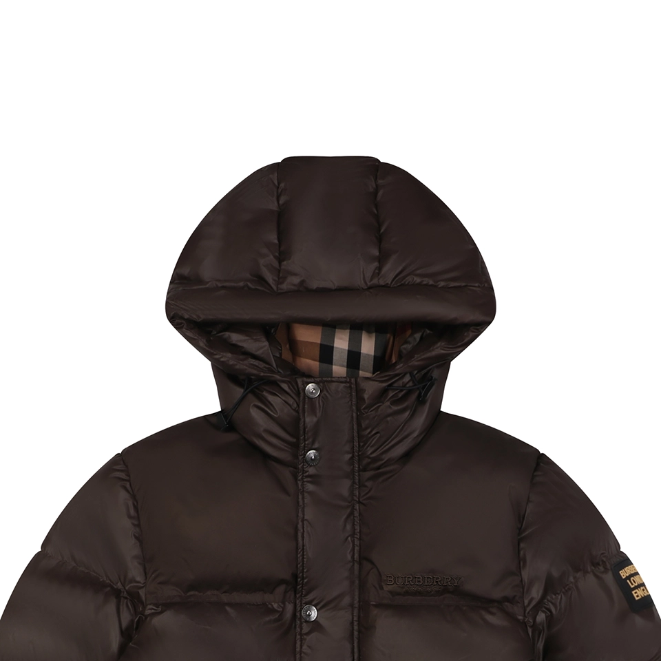 Burberry Matte Hooded Down with Arm Patch Jacket #2505 Brown