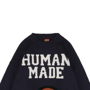 Human Made Dog Graphic Jacquard Crewneck Knit Sweater Navy