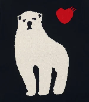 Human Made Polar Bear Intarsia Crewneck Sweater Navy Back Print