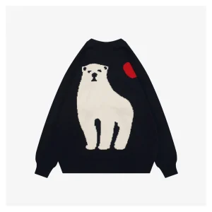 Human Made Polar Bear Intarsia Crewneck Sweater Navy Back view